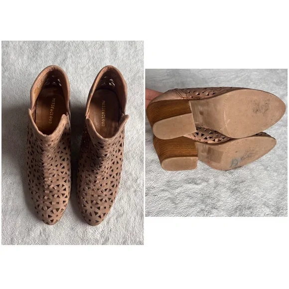 Musse & Cloud Athena Leather Laser Cut Western Ankle Boot Booties Tan Brown 10 - Picture 3 of 17